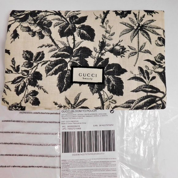 New Gucci Beauty Bloom Beige Black Floral Clutch‎ Bag